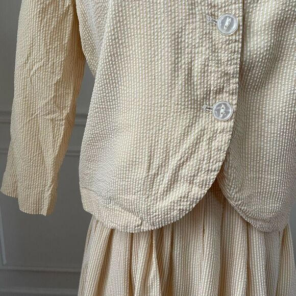 Vintage 50s Yellow Seersucker Stripe Blouse Skirt Outfit Mix and Match XS - Picture 3 of 7